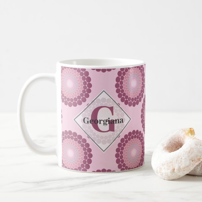 Mug Polka Dot Mandala, Rose Dusky Radiant Personnalisé (Avec donut)