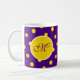 Mug Polka Jaune violet point initial Plutôt amusant Pe