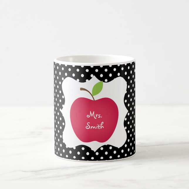 Mug Polka noir et blanc Point rouge pomme enseignant (Centre)