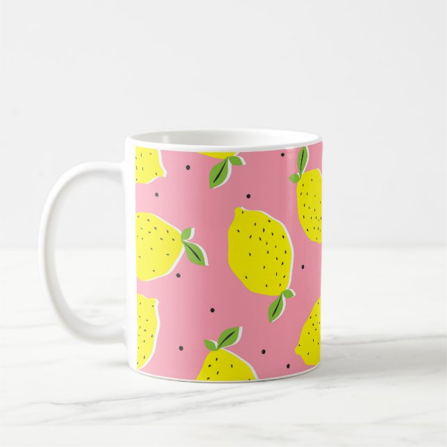 Mug Polka rose citron chaotique : Motif d'agrumes (Gauche)