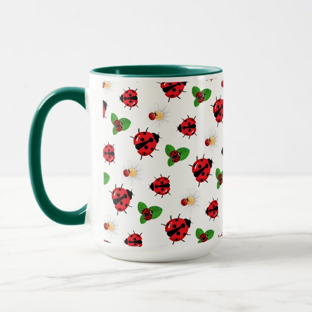 Mug Polka rouge mignon point Ladybug Fleur de margueri (Gauche)