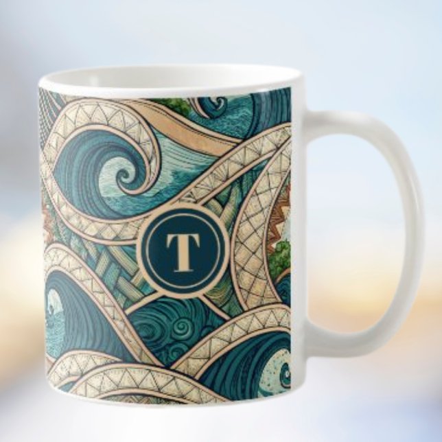 Mug Polynesian Tropical Wave Palm Trees Pattern Name (Créateur téléchargé)