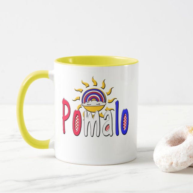 Mug Pomalo - Détente croate avec soleil et arc-en-ciel (Avec donut)