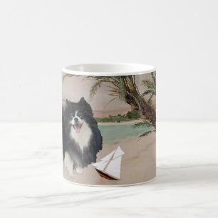 Mug Pomeranian noir avec voilier