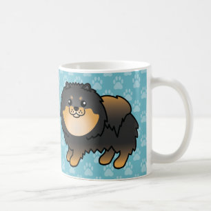 Mug Pomeranians à robe noire et feu sur fond bleu