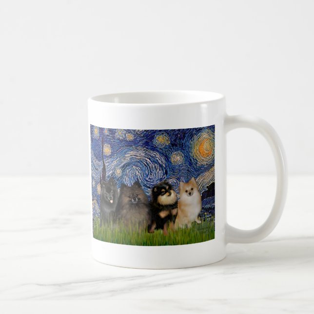 Mug Pomeranians (quatre) - Nuit étoilée (Droite)