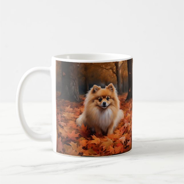 Mug Poméranie dans les feuilles d'automne chute inspir (Gauche)