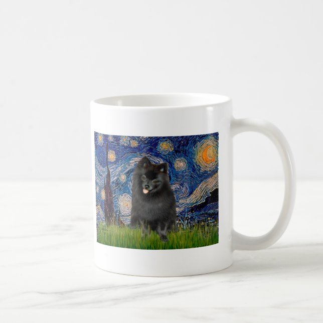 Mug Poméranien (noir) - Nuit étoilée (Droite)