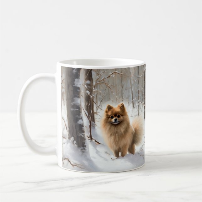 Mug Poméranienne Laisser Neige Noël (Gauche)