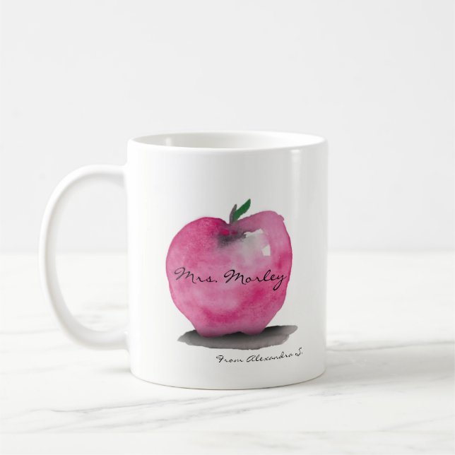 Mug Pomme avec le nom de l'enseignant, de l'étudiant,  (Gauche)