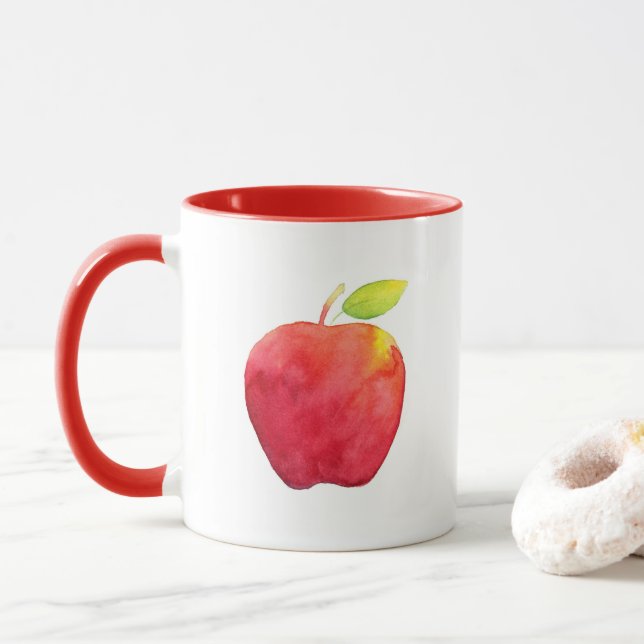 Mug Pomme d'aquarelle rouge (Avec donut)
