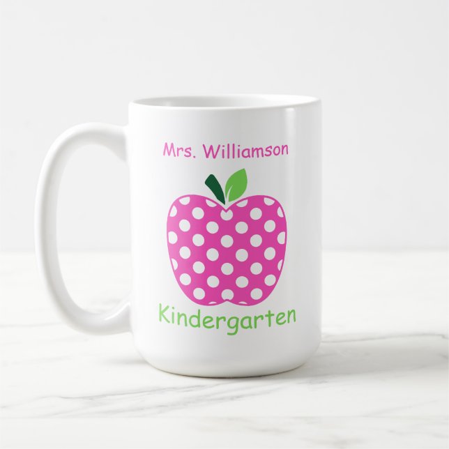 Mug Pomme de professeur à pois rose et vert (Gauche)