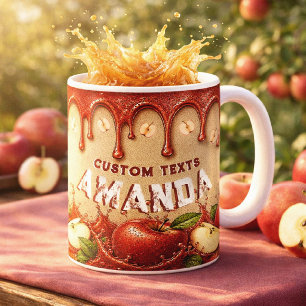 Mug Pomme Rouge Beige Vintage Favor   Fête de Jardin R