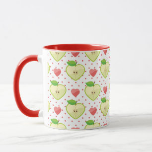 Mug Pommes de coeur avec le pois et les coeurs roses