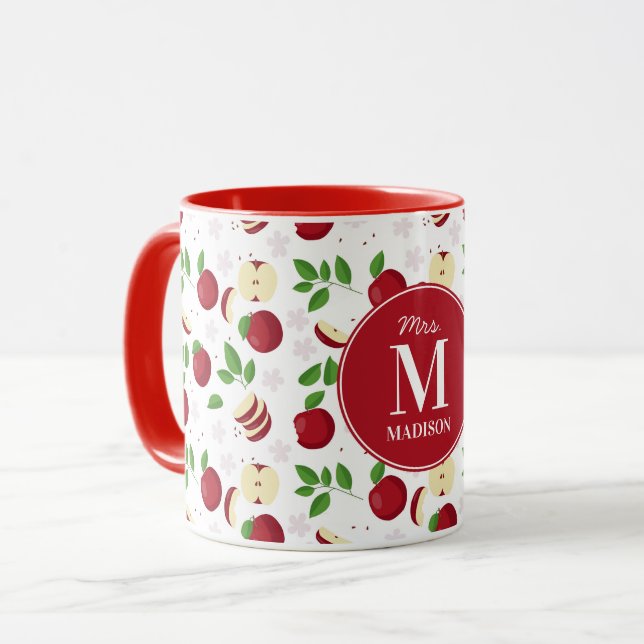 Mug Pommes rouges, fleurs Nom de l'enseignant personna (Devant gauche)