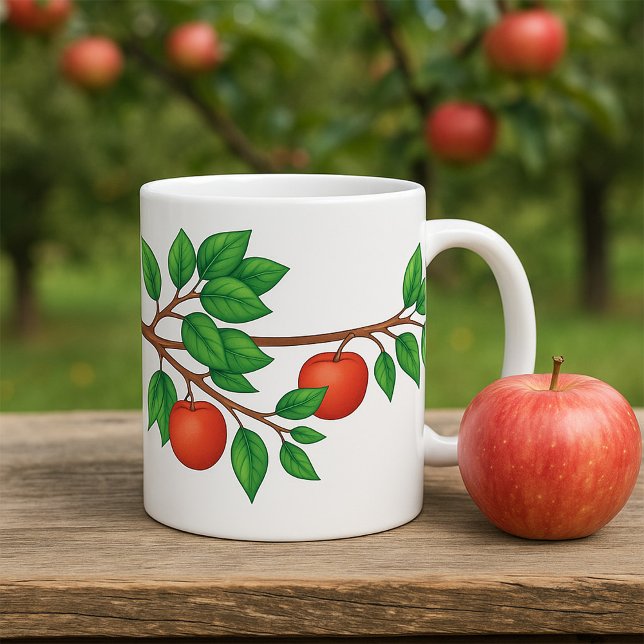 Mug Pommier rouge Branche Fruit frais et Feuilles vert (Créateur téléchargé)