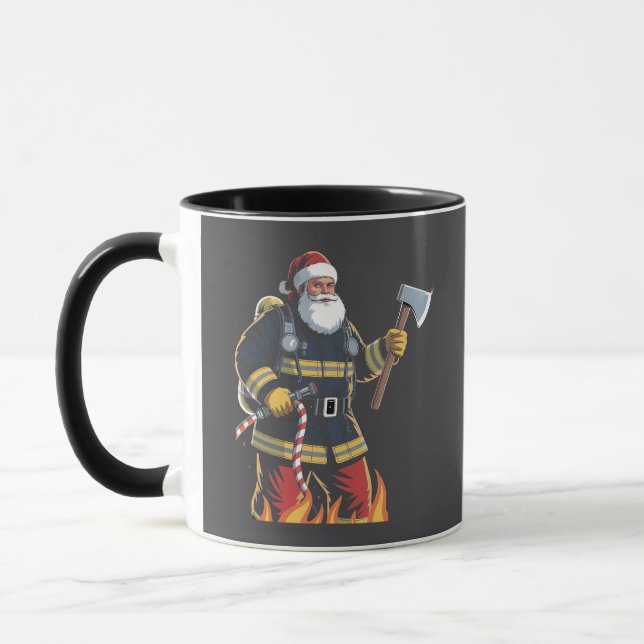 Mug Pompier Camion de pompiers Arbre de Noël Père Noël (Gauche)