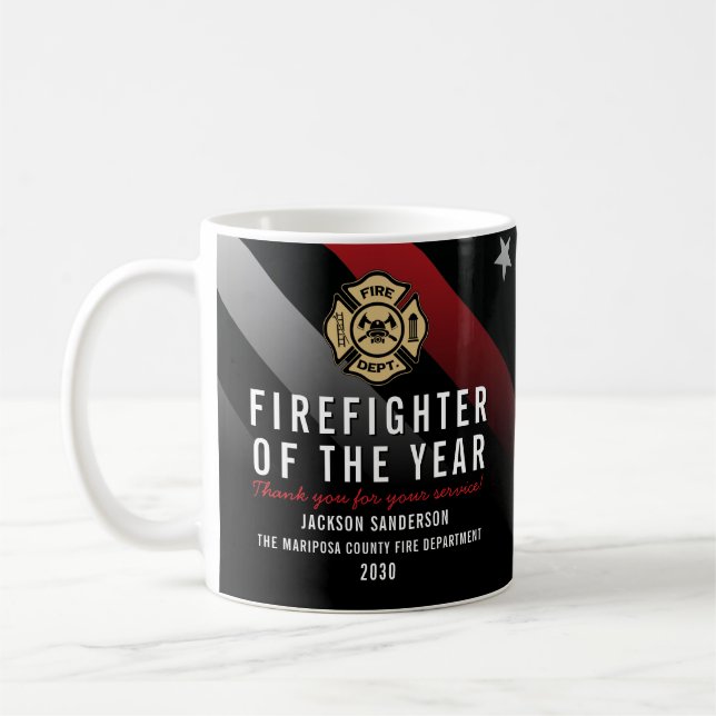 Mug Pompier de l'année Logo de l'employé Ligne rouge (Gauche)