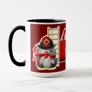 Mug Pompier Gnome avec Petit Camion Rouge