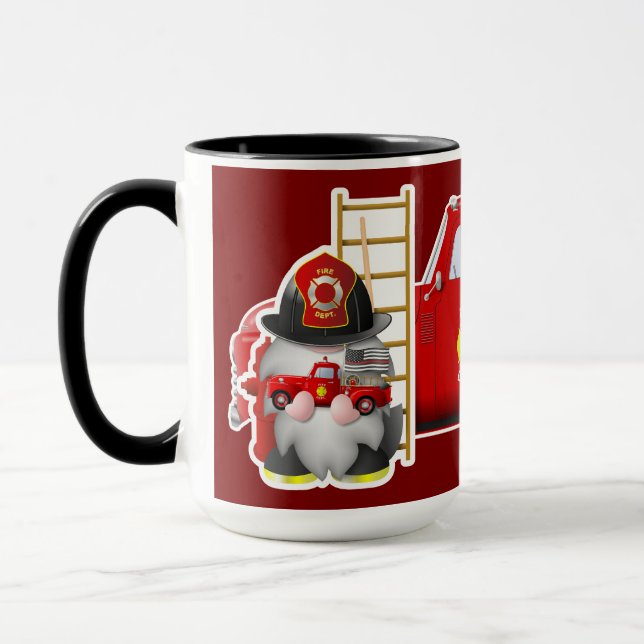 Mug Pompier Gnome avec Petit Camion Rouge (Gauche)