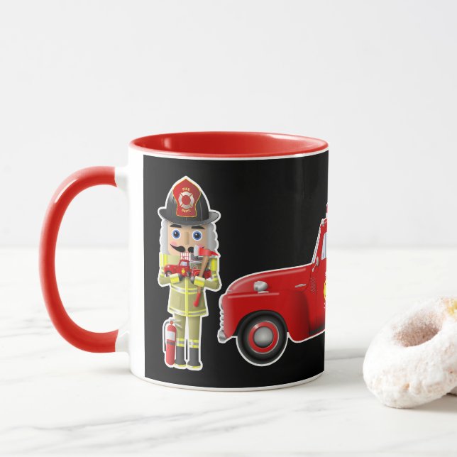 Mug Pompier Nutcrackers avec petits camions rouges (Avec donut)