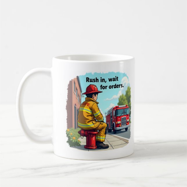 Mug Pompier Unique ou Pompier avec Camion de Pompiers (Gauche)