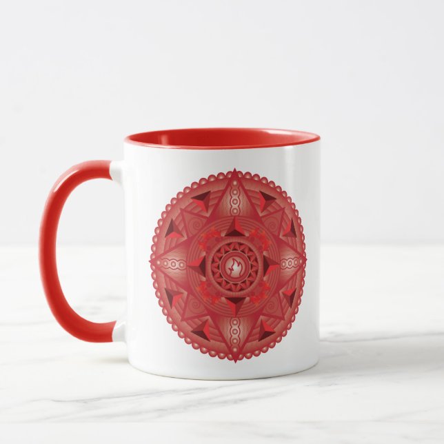 Mug Pompiers Tetrahedron Rouge Mandala Musique à deux  (Gauche)