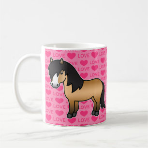 Mug Poney Shetland Buckskin Dessin Animé Sur Fond Rose