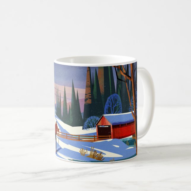 Mug Pont couvert en hiver avec skieur (Devant droit)