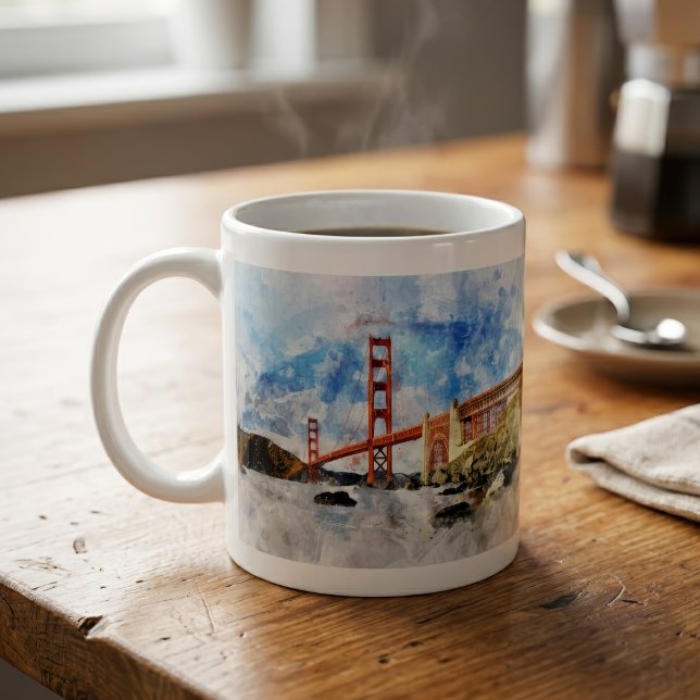 Mug Pont Golden Gate aquarelle à San Francisco (Golden Gate Bridge watercolor in San Francisco. Coffee Mug)