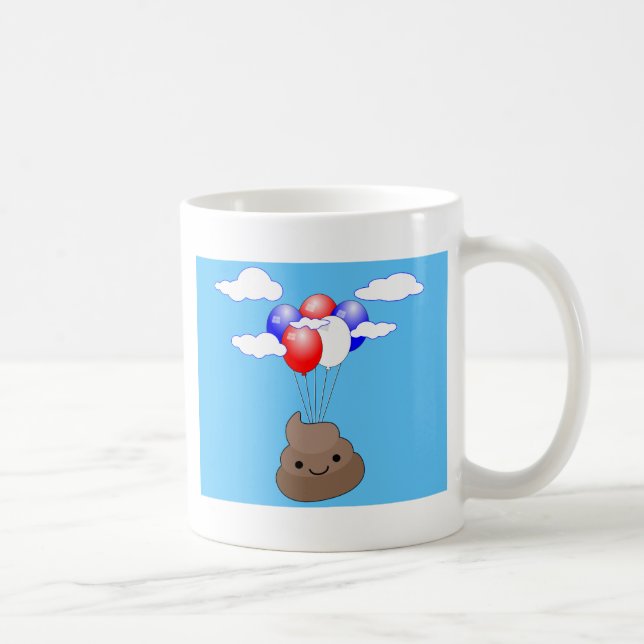 Mug Poo Emoji Voler Avec Des Ballons Dans Le Ciel Bleu (Droite)