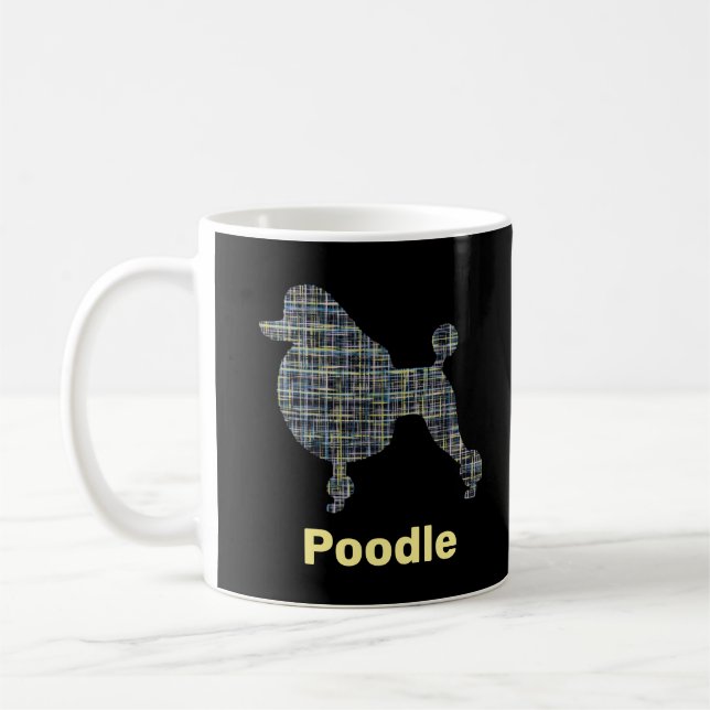 Mug Poodé Chien Lignes de grille jaune et bleu (Gauche)