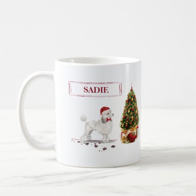 Mug Poodle blanc Funny Chien de Noël avec arbre (Gauche)