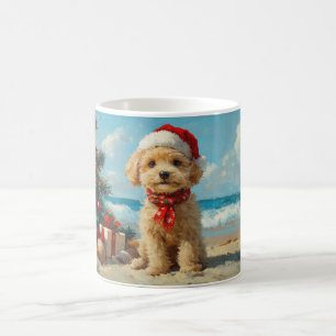 Mug Poodle Chien Noël Plage Vintage