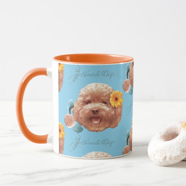 Mug Poodle de jouet avec Fleur et Illustration télépho (Avec donut)