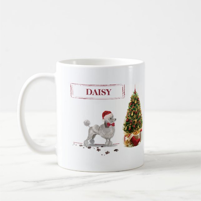 Mug Poodle gris drôle Chien de Noël avec arbre (Gauche)