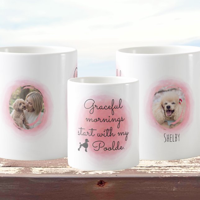 Mug Poodle Rose Pâle Pastel Aquarelle Photo & Nom Pers (Créateur téléchargé)