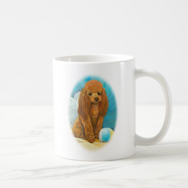 Mug Poodle rouge d'abricot avec balle (Droite)