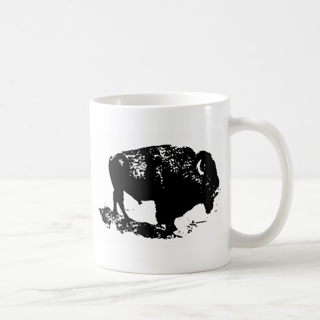 Mug Pop Art Black White Buffalo Bison Silhouette (Droite)