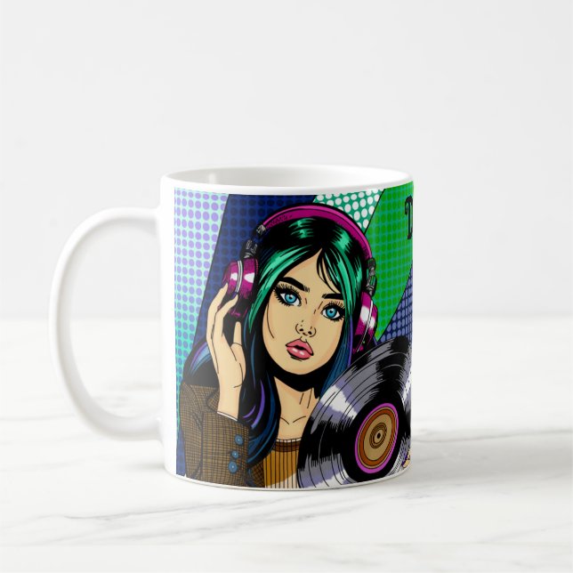 Mug Pop Art Girl avec disque personnalisé (Gauche)