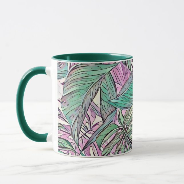 Mug Pop art tropical feuille vert coloré (Gauche)