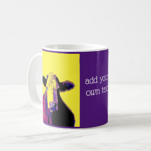 Mug pop art vaches violettes et jaunes ajouter votre p