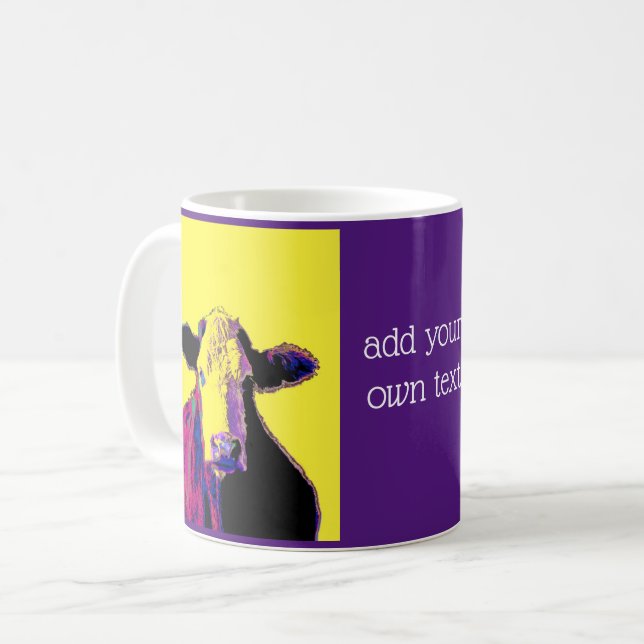 Mug pop art vaches violettes et jaunes ajouter votre p (Devant gauche)