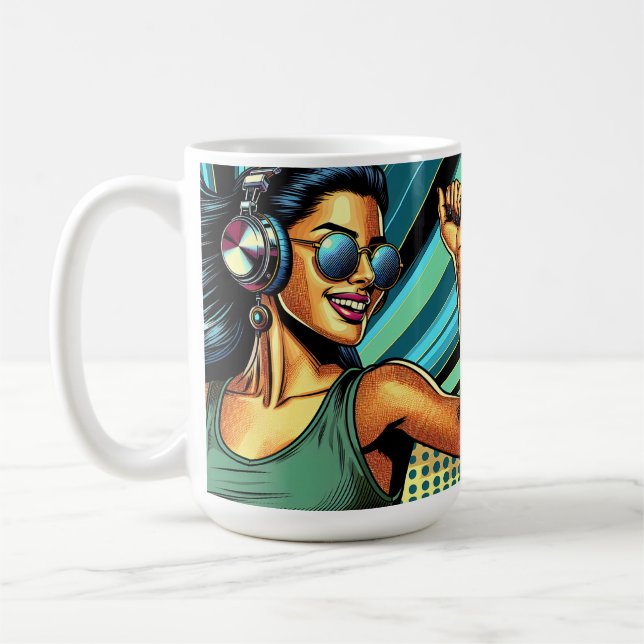 Mug Pop Art Woman dans les casques danser (Gauche)