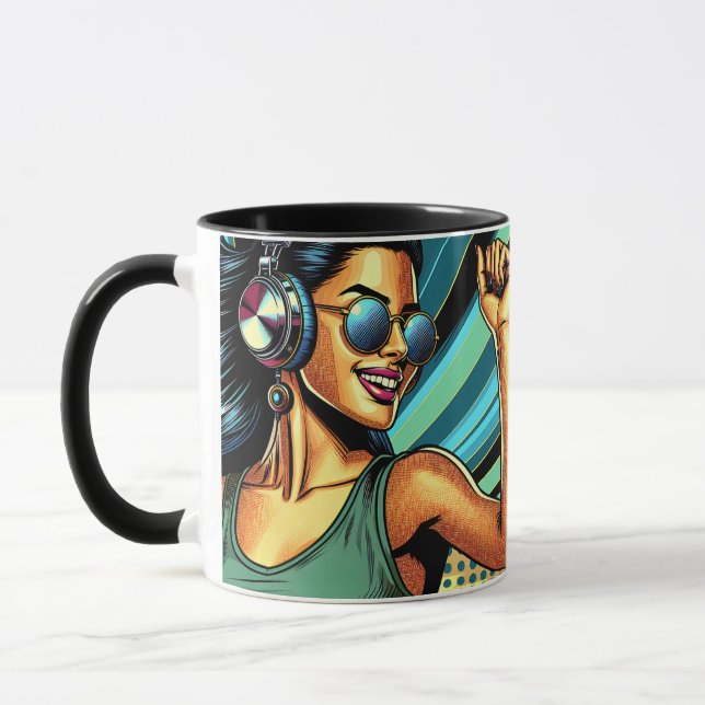 Mug Pop Art Woman dans les casques danser (Gauche)