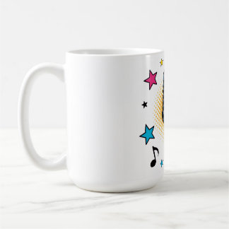 Mug Pop microphone with colorful stars and music notes