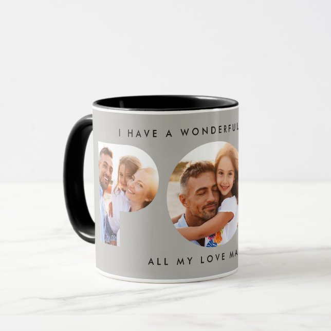 Mug Pop multi photo typographie moderne élégant gris (Devant gauche)
