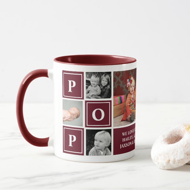 Mug Pop We Love You Maroon Custom Photo Collage (Avec donut)