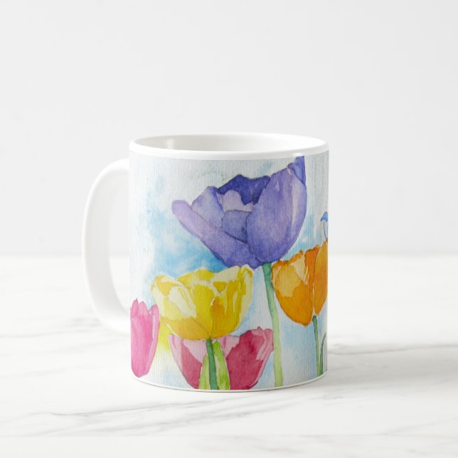 Mug Poppies arc-en-ciel coloré aquarelle originale (Devant gauche)