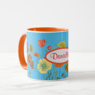 Mug Poppies de pavot bleu orange Aquarelle Musique